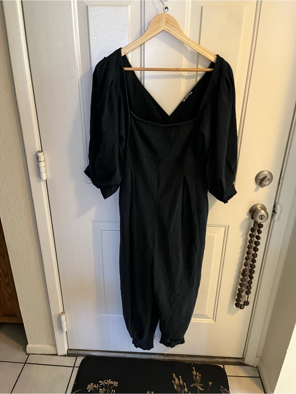Free People Black Puff-Sleeve Jumpsuit